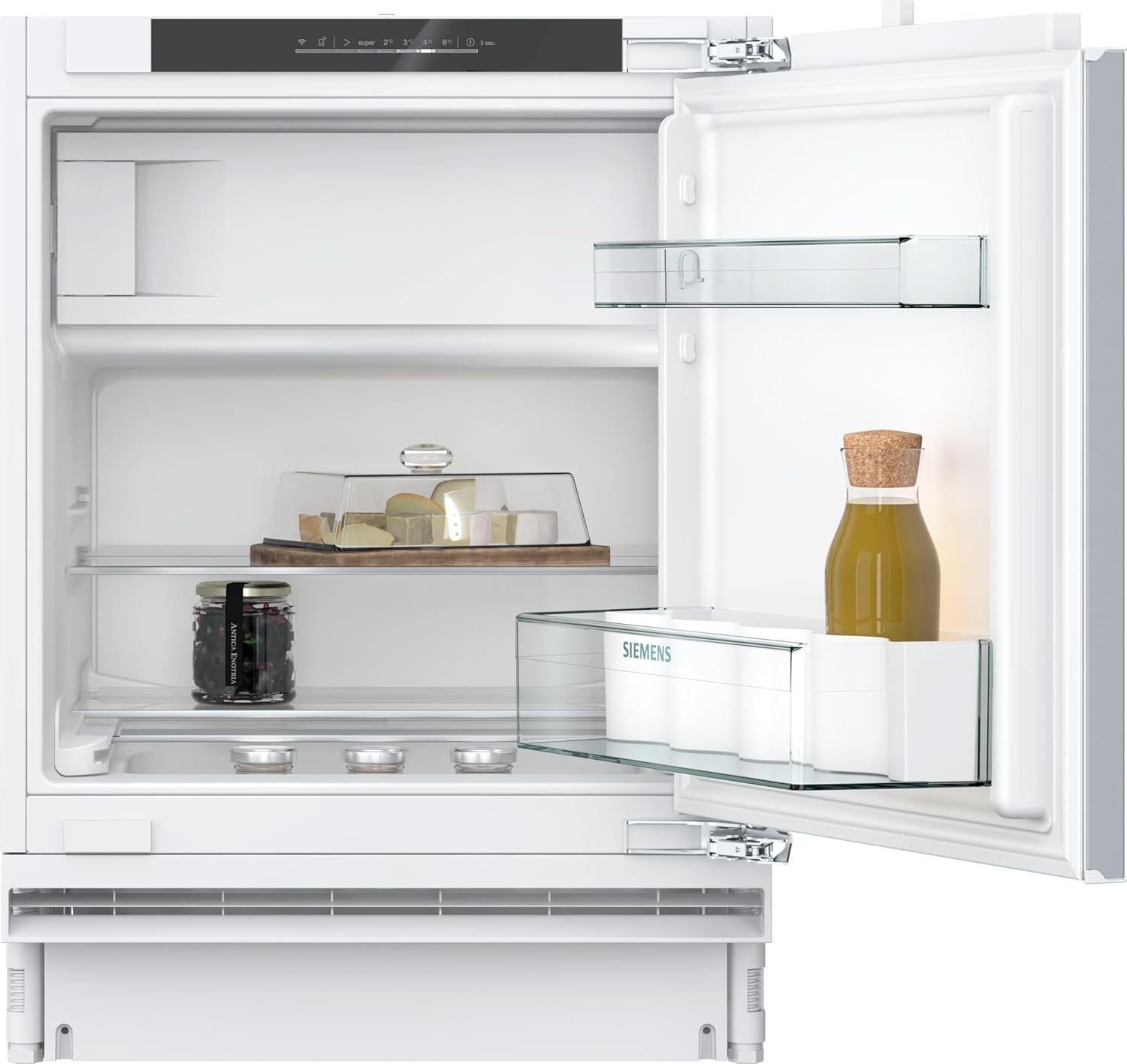 SIEMENS KU22LVFD0, iQ300 Smart Undermount Fridge with Freezer, 82 x 60 cm Recess 110 L, Bottle Holder, Safety Glass Shelves, Quick Cooling, Very Quiet, LED Lighting, Flat Hinge