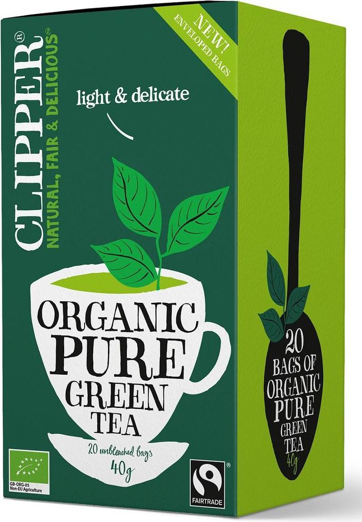 Clipper Pure Green Tea 20 Tea Bags - Organic Pure Green Tea - Fairtrade & Natural - Light & Delicate - Unbleached Bags 40g