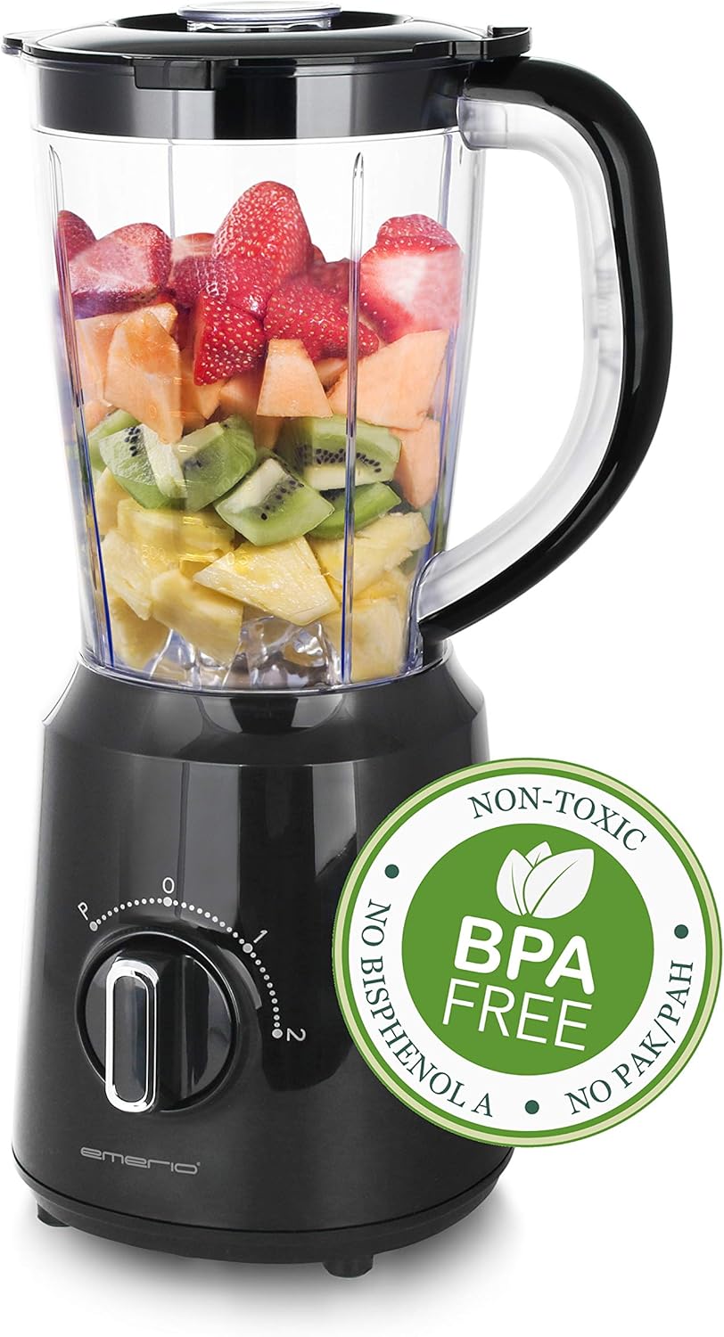 Emerio Blender, BPA-Free, Crush Ice Function, 1.5 L Container, 2 Speeds + Pulse Function, Stainless Steel Knife Unit, Safety Switch, Dishwasher-Safe, 500 Watt
