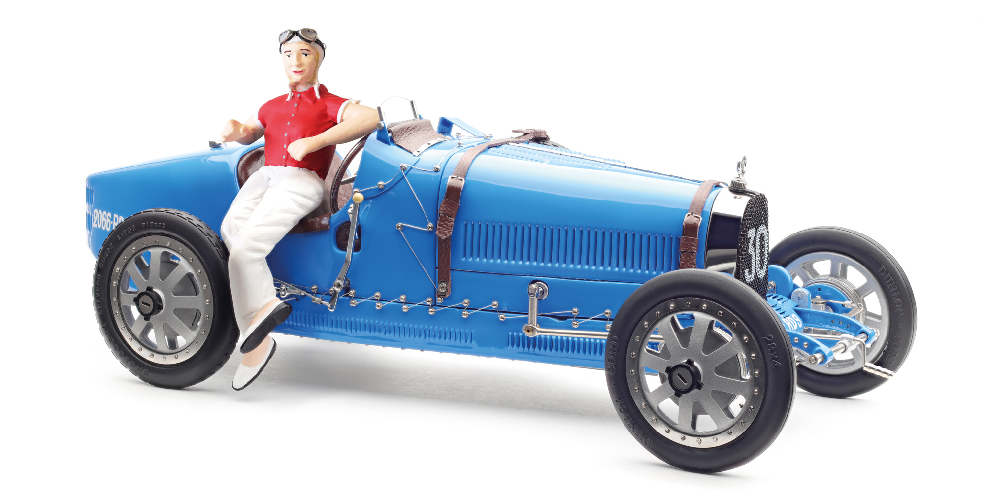 CMC Bugatti Type Grand Prix bright blue Livery with a Female Racer Figurine
