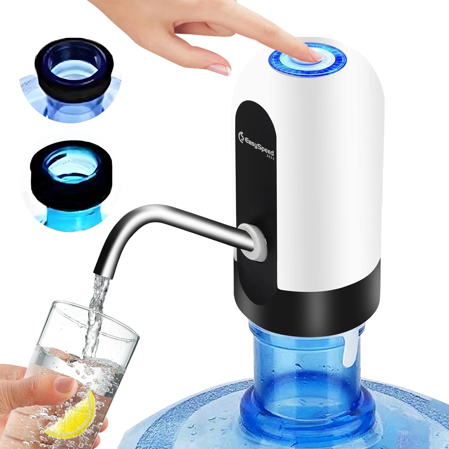 EASYSPEED Cooler & Water Dispenser for Drinking Water, Water Bottles Pump USB Rechargeable, Portable Automatic Drinking Pump, Comes with 2 Adapters Water Dispenser for Home, Office, Kitchen, Camping,