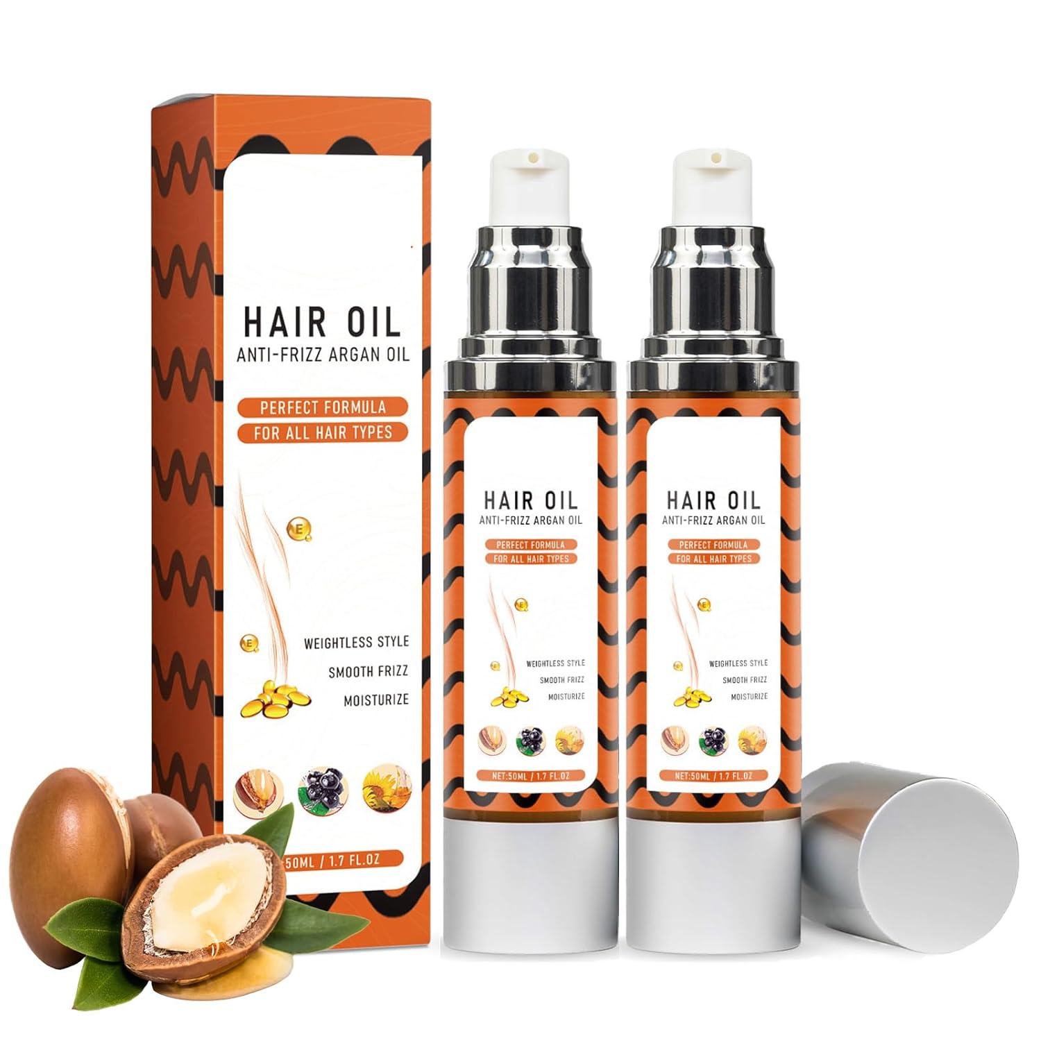 Generic Argan Oil, Moroccan Hair Oil for Fast Growth, Moisturising Hair Oil Curls Nourishes and Refines Hair, for Dry, Damaged Hair (2 Pieces)
