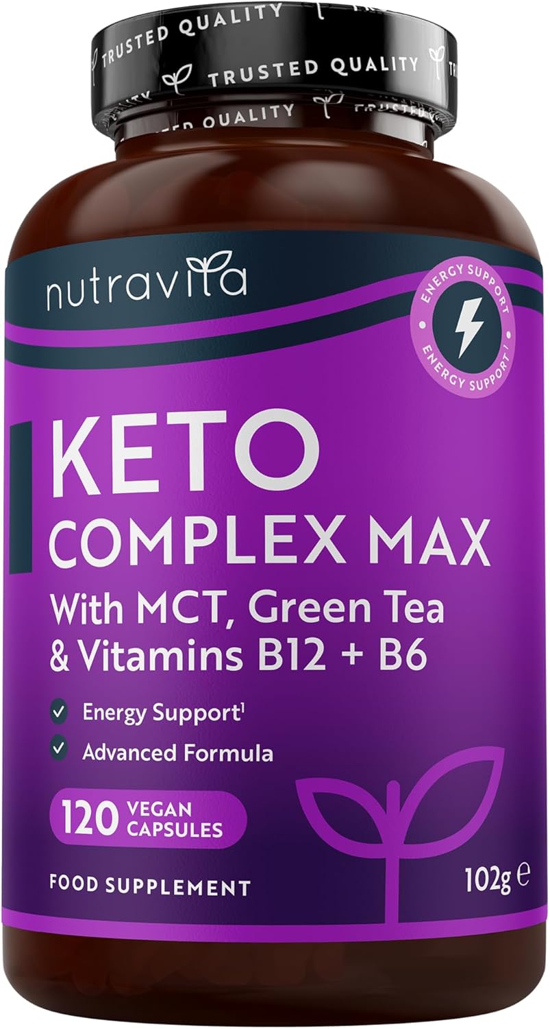 Keto Complex Max - Keto Burn with MCT Oil, Green Tea, Vitamins & Minerals - Suitable for Keto Diet - 120 Capsules - Normal Carbohydrate and Fatty Acid Metabolism - Made by Nutravita