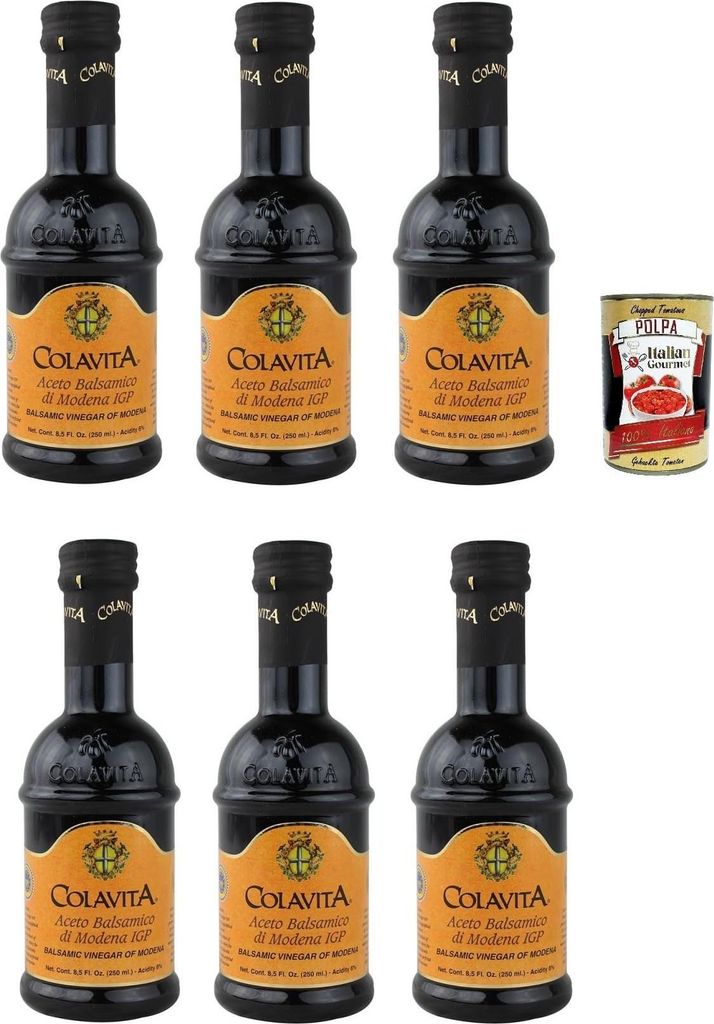 Italian Gourmet E.R. Colavita, Balsamic Vinegar of Modena PGI, PGI, Balsamic Vinegar from Modena 6x 250ml Glass Bottles + Italian Gourmet Pulp 400g