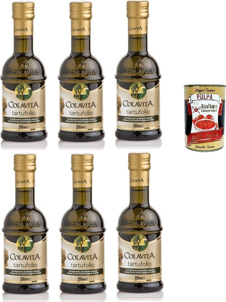 Italian Gourmet E.R. Colavita Aromed Evoo - Tartufolio spice, white truffle flavoring - olive oil, 6 x 250 ml glass bottles + Italian Gourmet polpa 400g