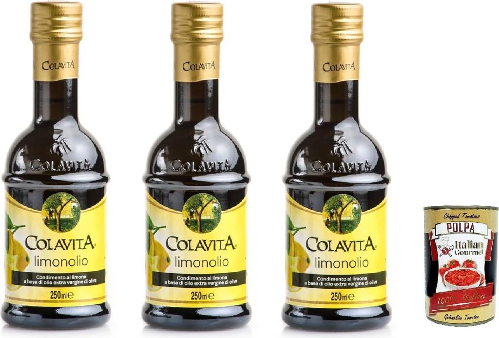 Italian Gourmet E.R. Colavita Limonolio, Lemon Flavored Oil, Extra Virgin Olive Oil with Lemon 3x 250ml + Italian Gourmet Pulp 400g
