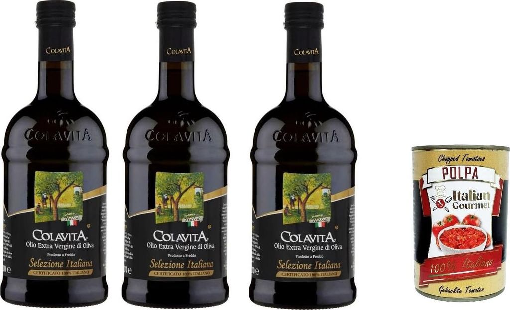 Italian Gourmet E.R. Colavita Extra Virgin Olive Oil of Italian Selection 3 x 500ml, 100% Italian Extra Virgin Olive Oil + Italian Gourmet 400g Olive Oil 1900g