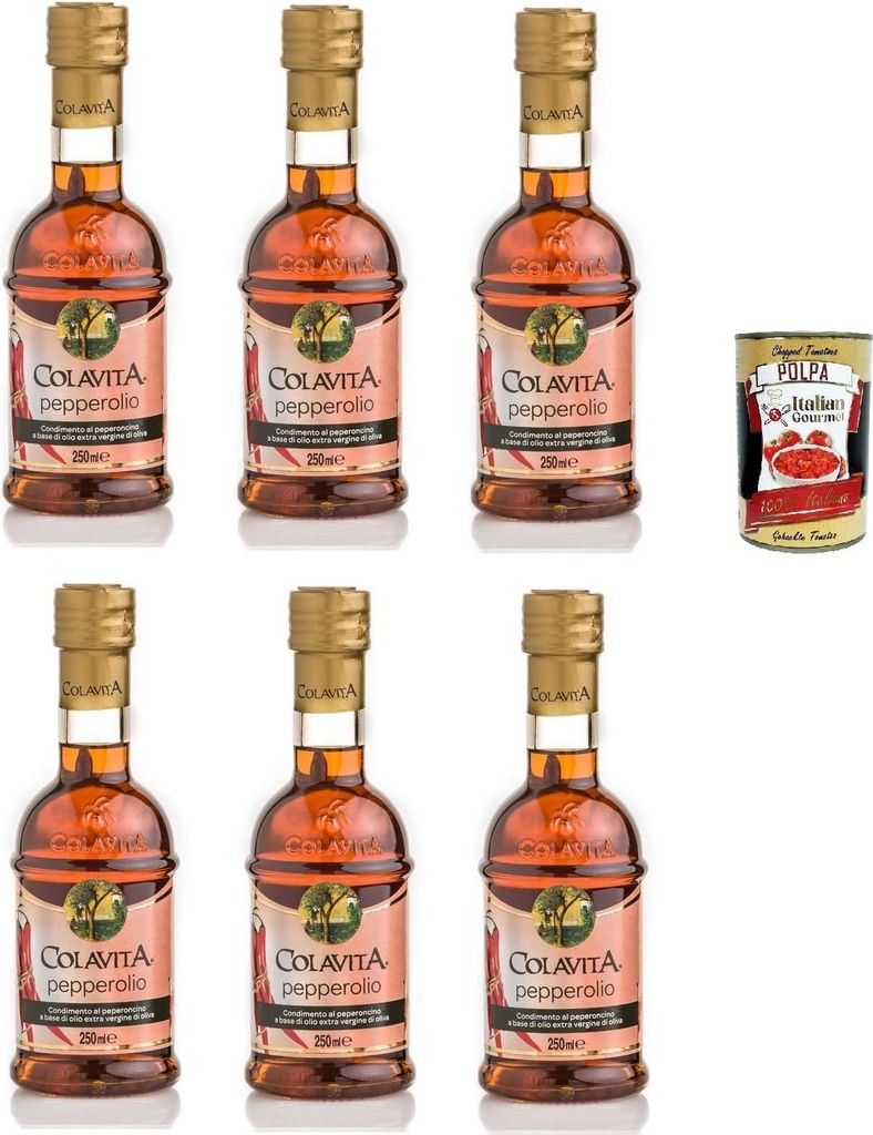 Italian Gourmet E.R. Colavita Pepperolio, Pepper Extra Virgin Olive Oil, Glass Bottle, 6 x 250 ml + Italian Gourmet polpa 400 g