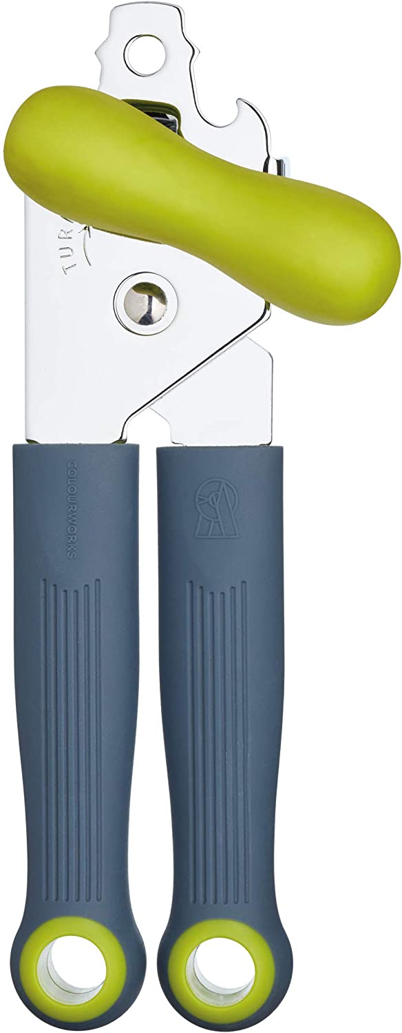 KitchenCraft Colourworks CWBRCOGRN Soft Grip Can Opener with Integrated Bottle Opener, Stainless Steel, Apple