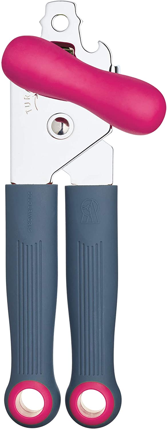 KitchenCraft Colourworks CWBRCOPNK Stainless Steel Soft Grip Can Opener with Integrated Bottle Opener Raspberry