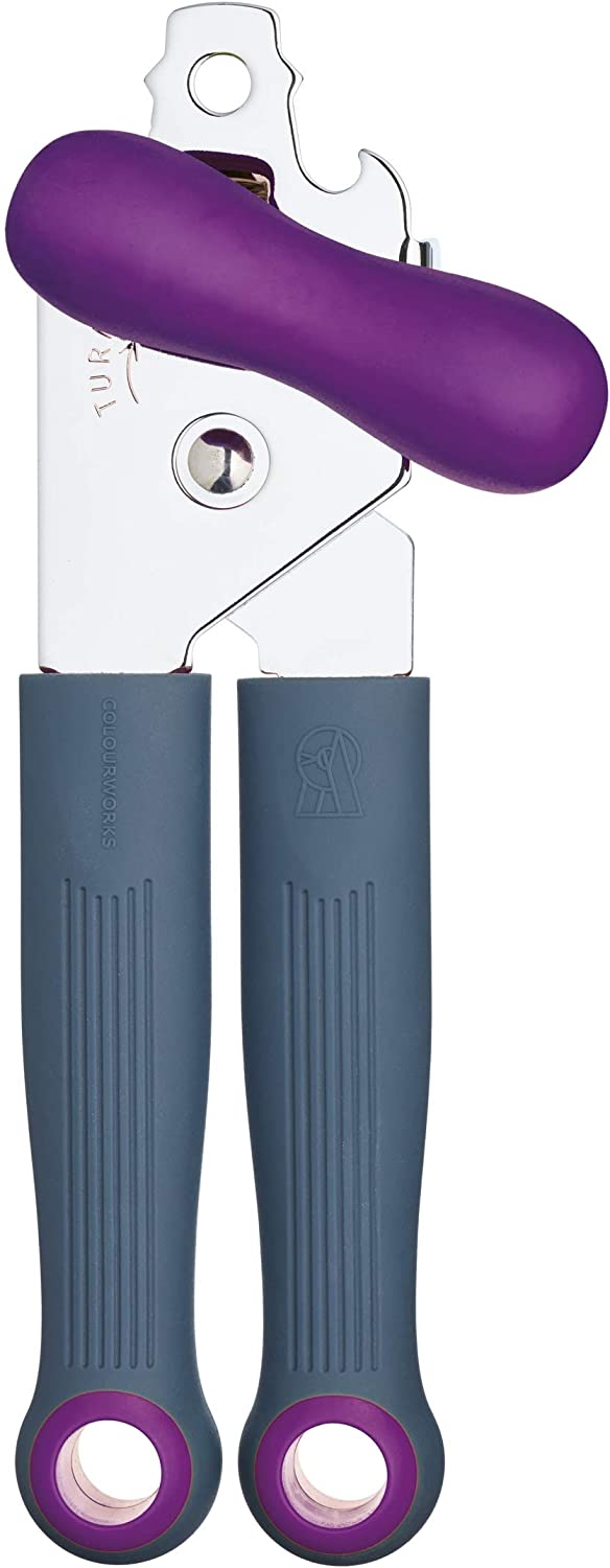 KitchenCraft Colourworks CWBRCOPUR Soft Grip Can Opener with Integrated Bottle Opener, Stainless Steel, Purple
