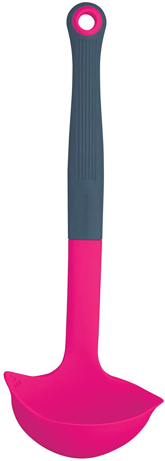 KitchenCraft Colourworks CWBRLADPNK Multi Soup Ladle / Strainer Spoon, Silicone, Raspberry, Raspberry