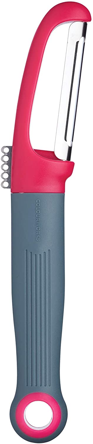 KitchenCraft Colourworks CWBRSPEELPNK Stainless Steel 2-in-1 Peeler and Lemon Squeezer Raspberry