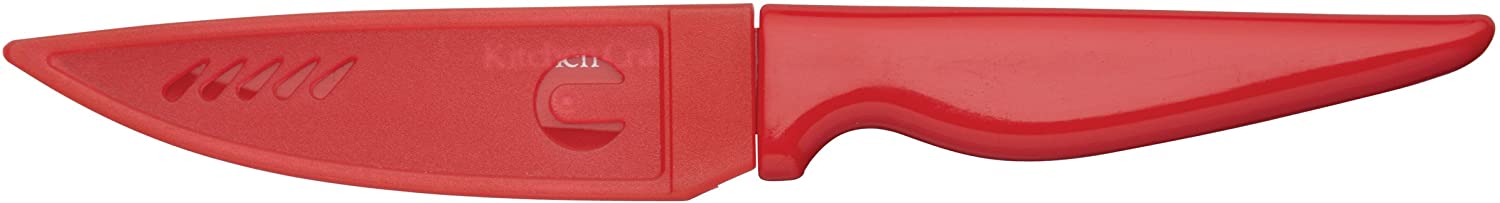 KitchenCraft Colourworks Non-Stick Kitchen Knife 10 cm – with Case – Red