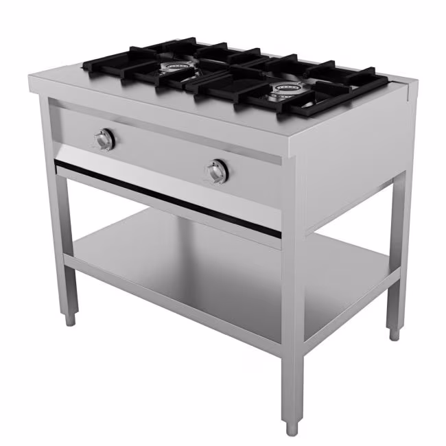 COMBISTEEL gas hob, 2 burners – 13 kW, with grill rack, W 895 x D 600 mm