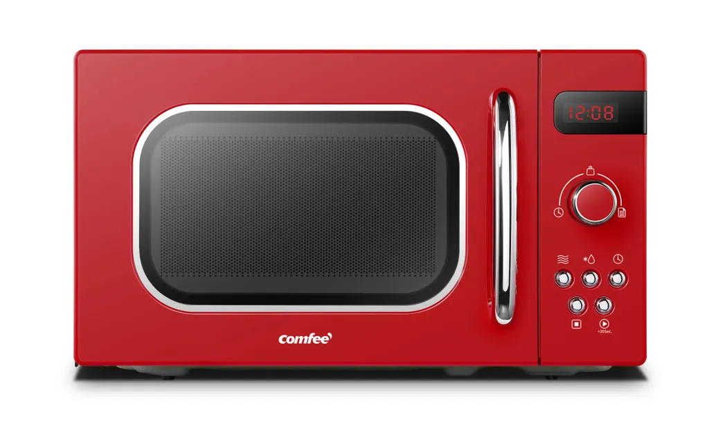 Comfee CMSRO 20 di rd Retro Microwave with 8 Automatic Menus, 5 Power Levels, Rapid Boil Button, 20 l, 800 W, Passionate Red
