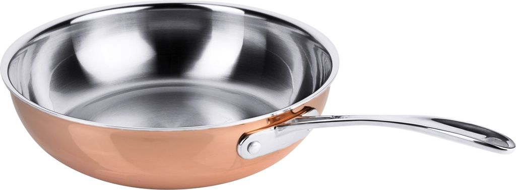 Contacto deep frying pan, 28 cm, made of copper, multi-layer material, riveted stainless steel handle, suitable for induction cooking