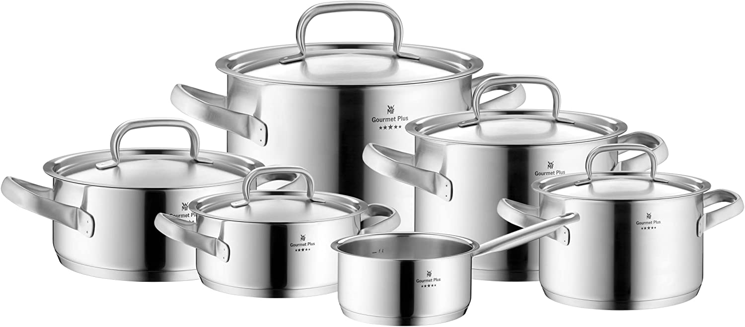 WMF Cookware Set 6 Pieces Matte Frying Pan Pot Saucepan Gourmet Plus Cromargan Stainless Steel Suitable for Induction Cookers Dishwasher Safe