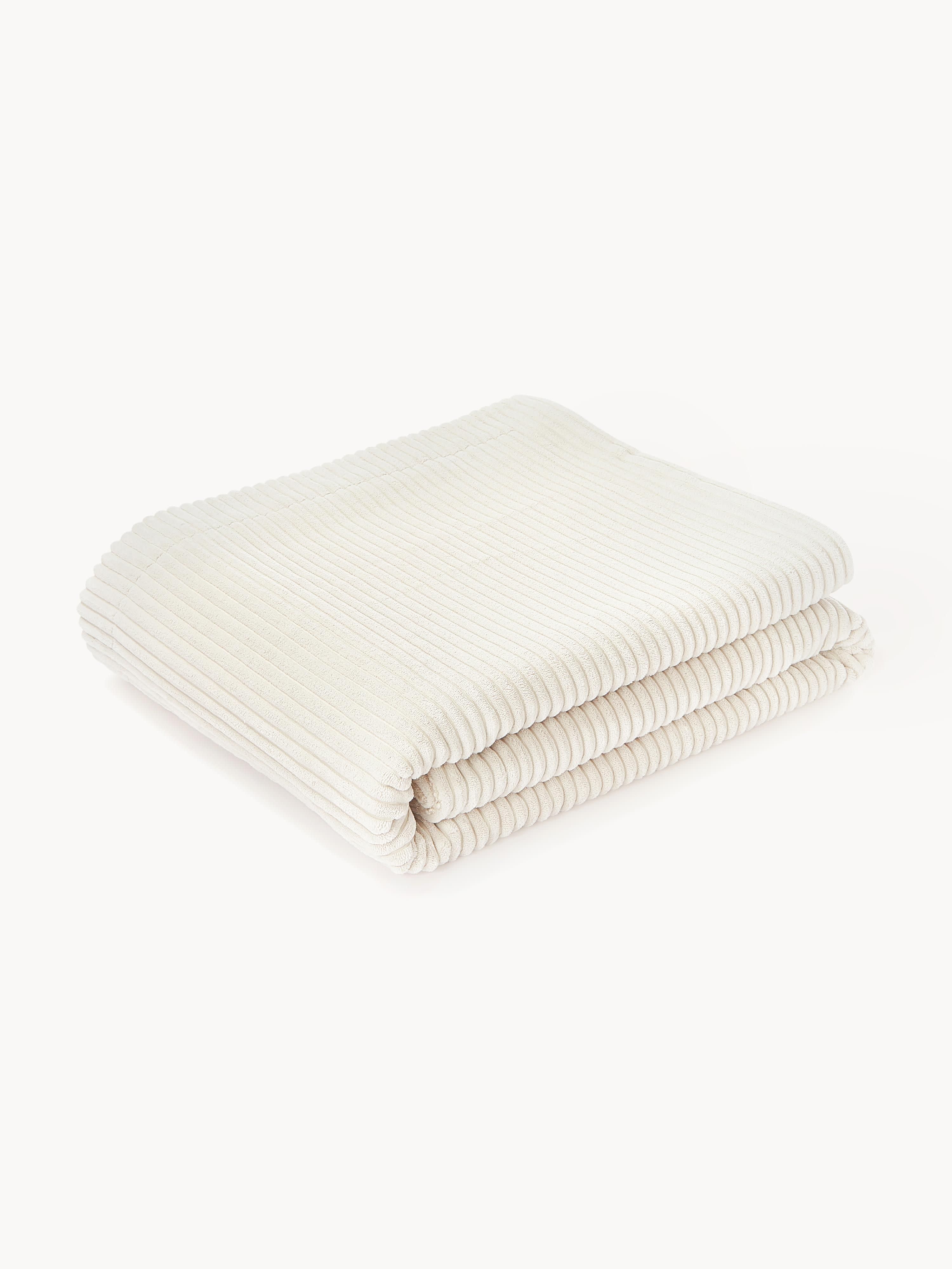 Westwing Collection Kylen corduroy throw blanket, Off-white, cream white