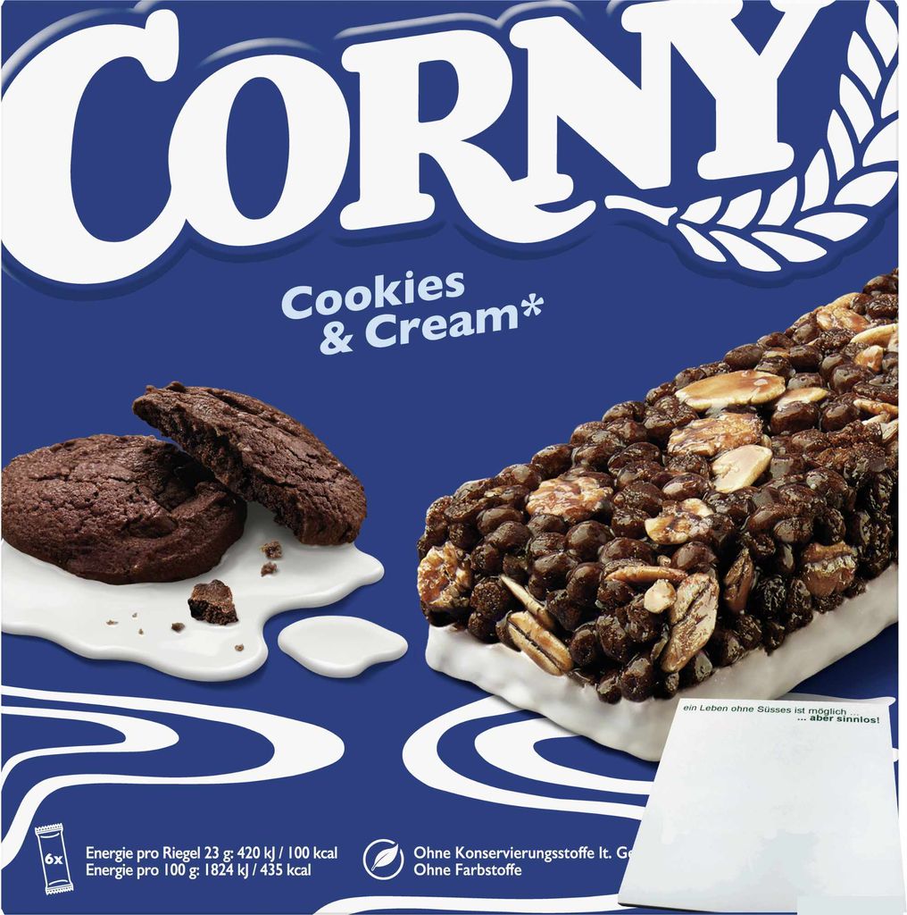 Corny Cookies & Cream 6 bars (138g pack) + usy block