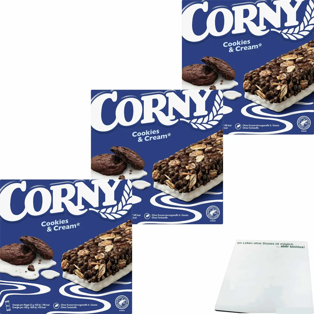 Corny Cookies & Cream 6 bars pack of 3 (3x138g pack) + usy block
