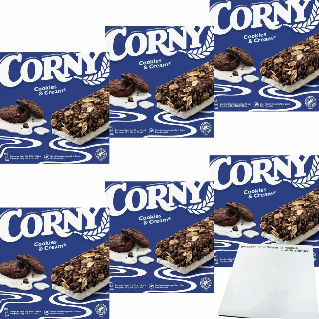 Corny Cookies & Cream 6 bars pack of 6 (6x138g pack) + usy block