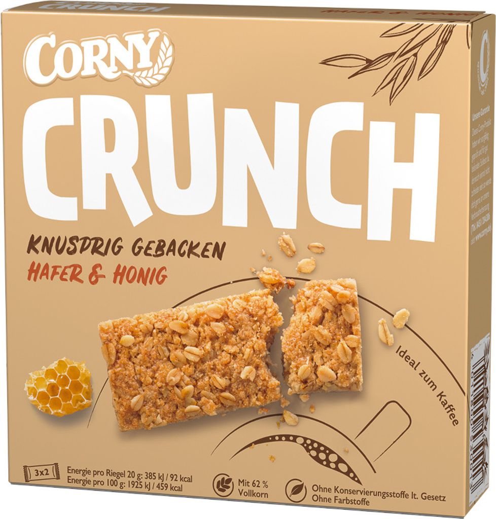 Schwartau Werke Corny CRUNCH Oat & Honey Muesli Bars, 6x20g