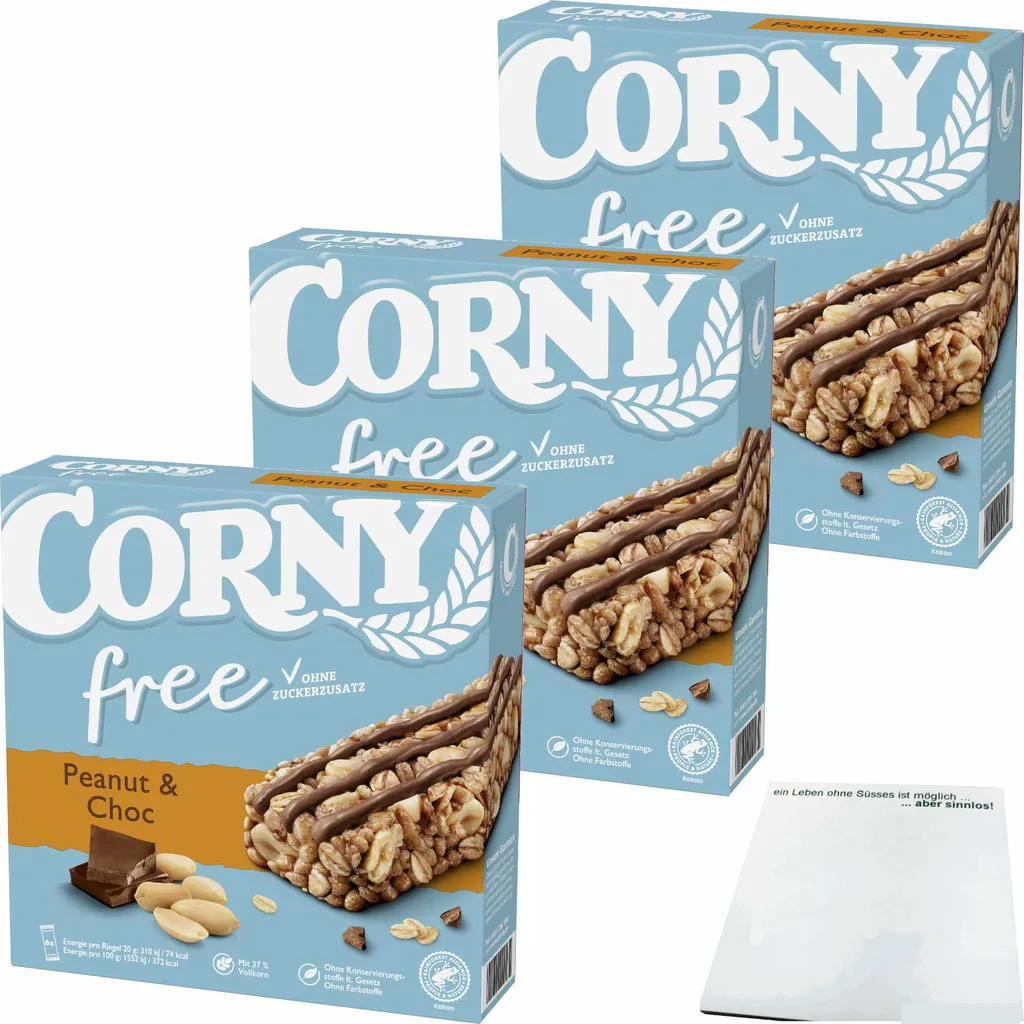 Corny free Peanut & Choc 6 bars pack of 3 (3x120g pack) + usy block