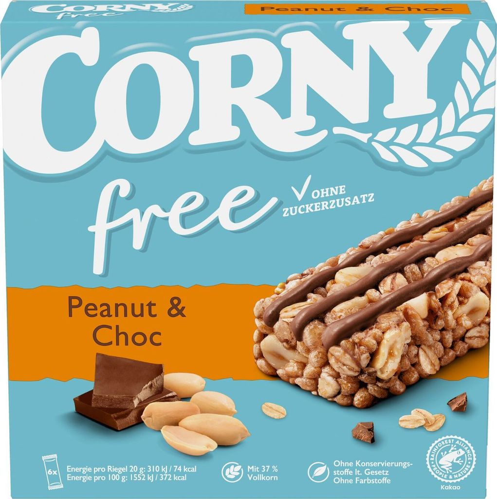Schwartau Werke Corny FREE Peanut & Choc Muesli Bars, 6x20g