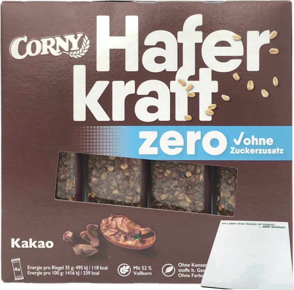 Corny Haferkraft Zero Cocoa Oat-Cocoa Bars (4x35g Bars) + usy Block