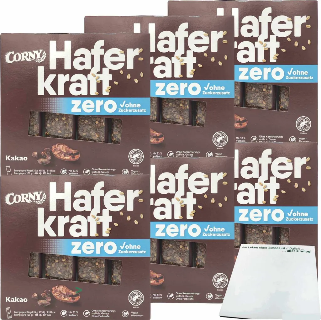 Corny Haferkraft Zero Cocoa Oat-Cocoa Bars Pack of 6 (24x35g Bars) + usy Block