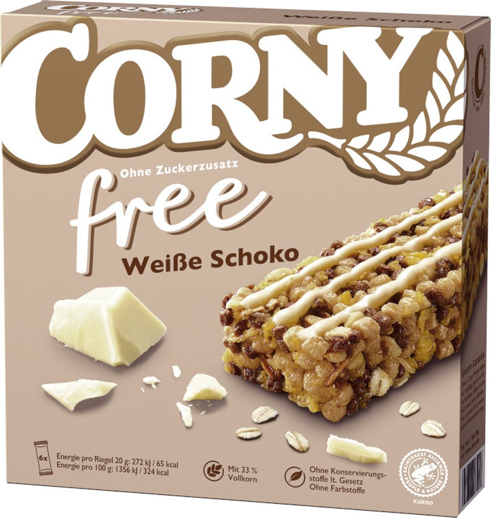Schwartau Werke Corny Muesli Bars FREE White Chocolate, 6x20g