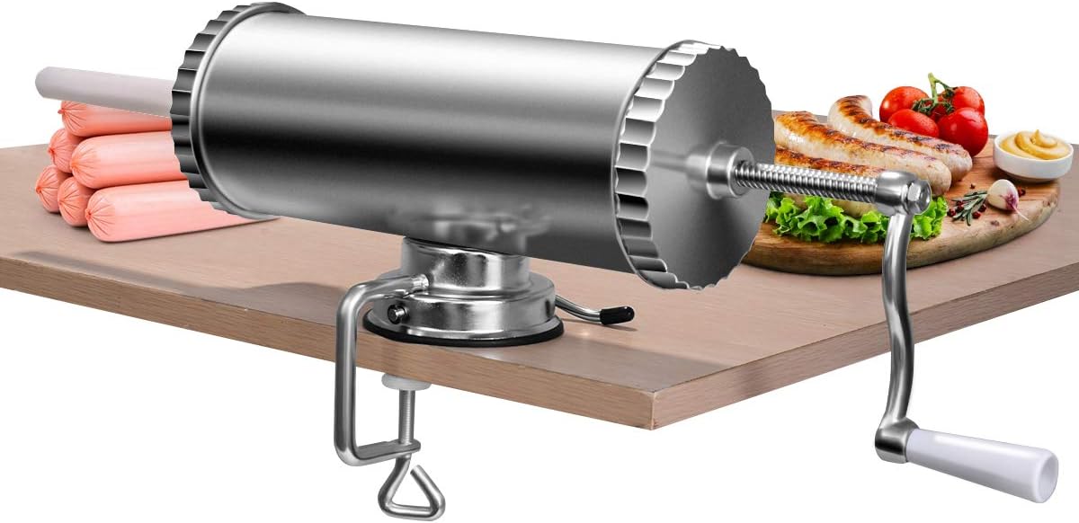 COSTWAY 3L Sausage Filler Manual Sausage Machine Aluminium Alloy Sausage Filling Machine Silver Sausage Press with Table Clamp Sausage Syringe with 3 Filling Tubes