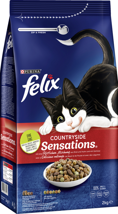 Felix Countryside Sensations® with a delicious mix of beef and chicken and with vegetable cats