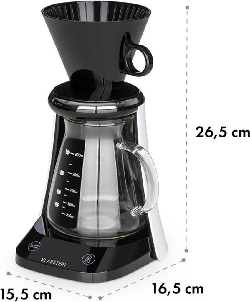 KLARSTEIN Craft coffee scale, timer, glass carafe with filter attachment, 600ml, black/white