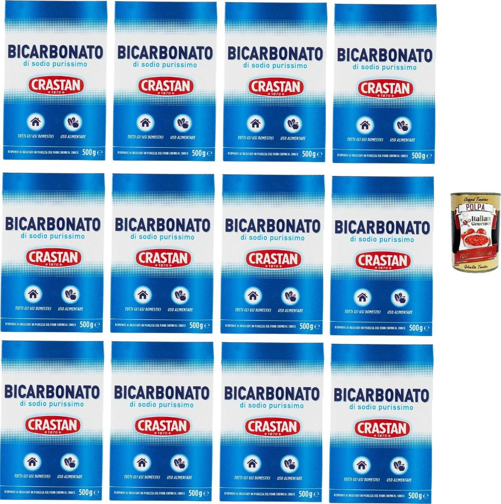 Crastan Pure Sodium Bicarbonate for home and food use, 12 x 500g + Italian Gourmet Polpa 400g