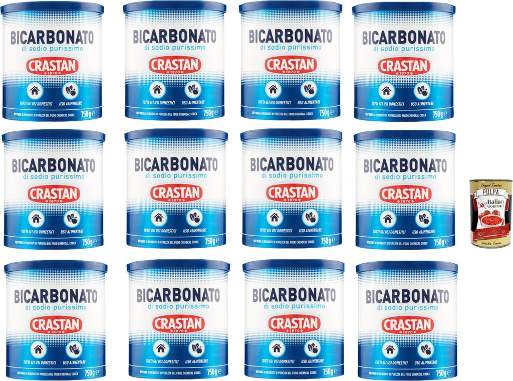 Crastan Pure Sodium Bicarbonate for home and food use, 12 x 750g + Italian Gourmet polpa 400g