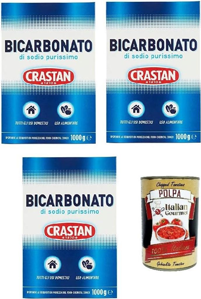 Crastan Pure Sodium Bicarbonate for home and food use, 3 x 1000g + Italian Gourmet Polpa 400g
