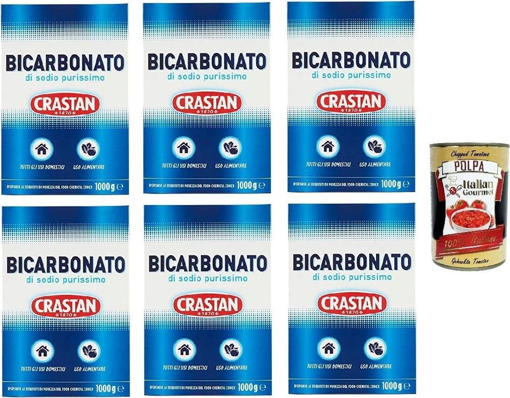 Crastan Pure Sodium Bicarbonate for home and food use, 6 x 1000g + Italian Gourmet Polpa 400g