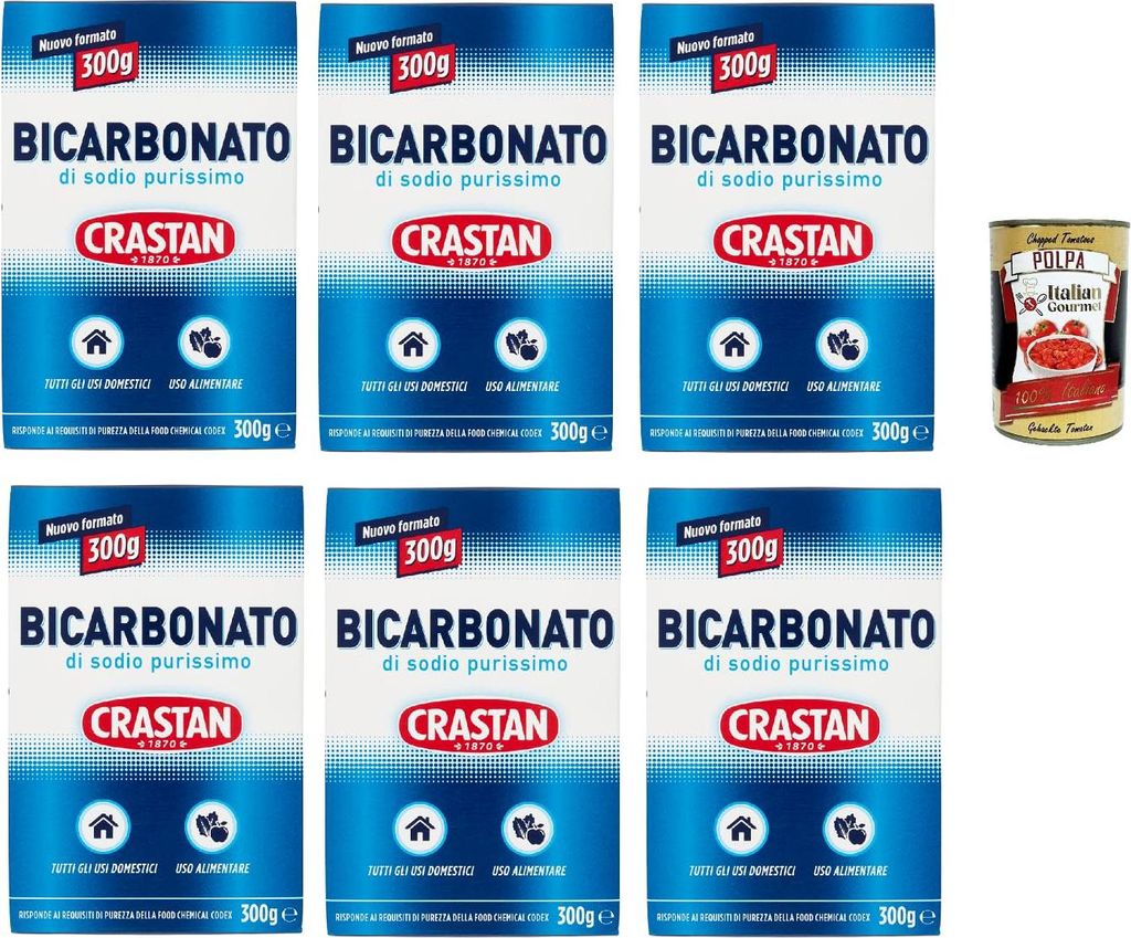 Crastan Pure Sodium Bicarbonate for home and food use, 6 x 300g + Italian Gourmet Polpa 400g