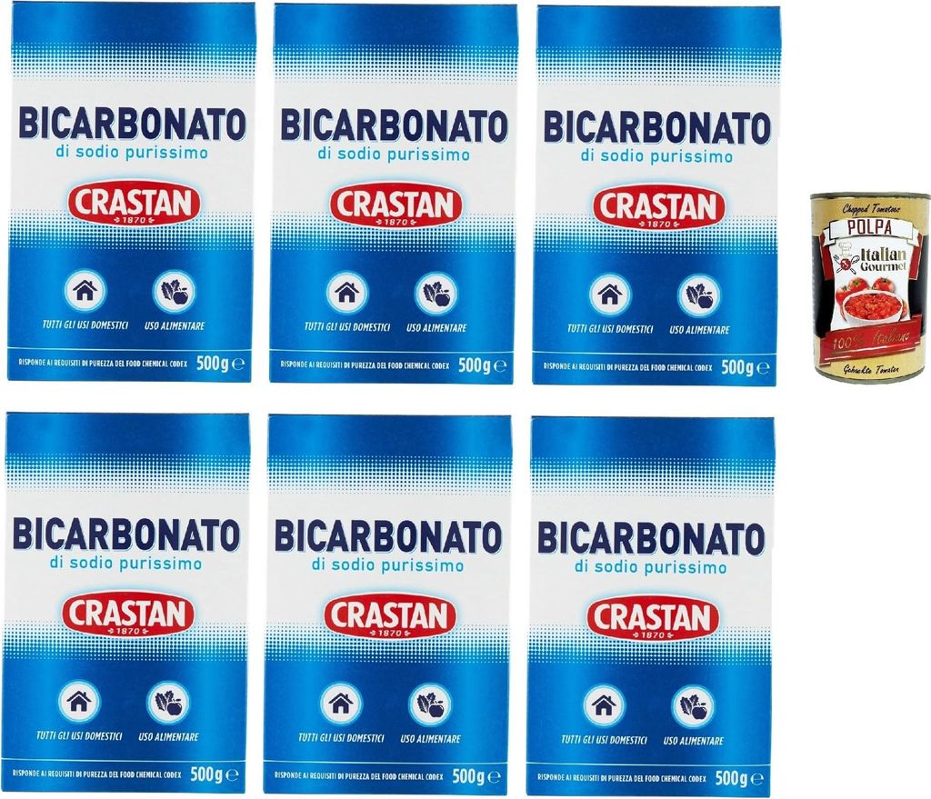 Crastan Pure Sodium Bicarbonate for home and food use, 6 x 500g + Italian Gourmet Polpa 400g