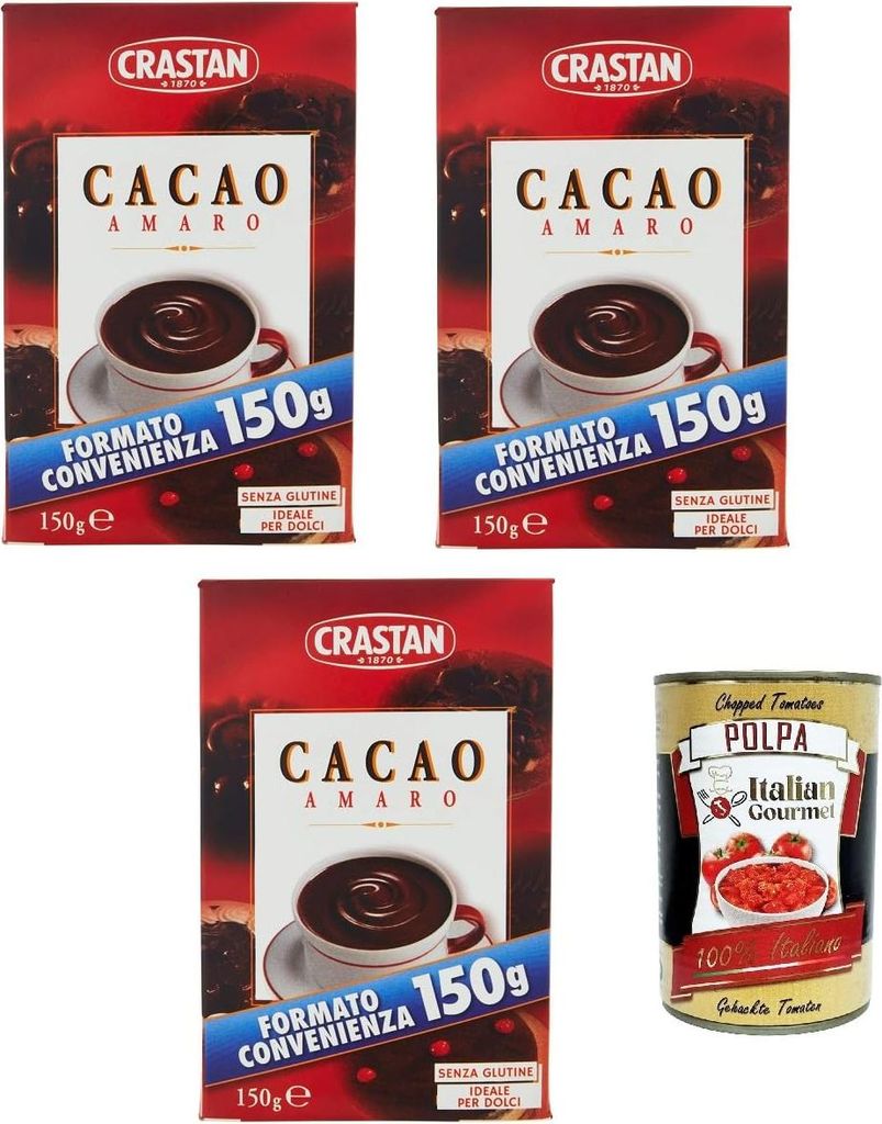 Italian Gourmet E.R. Crastan, cocoa powder, ideal for sweets and cakes, gluten-free 3 x 150g + Italian Gourmet cocoa powder 400g