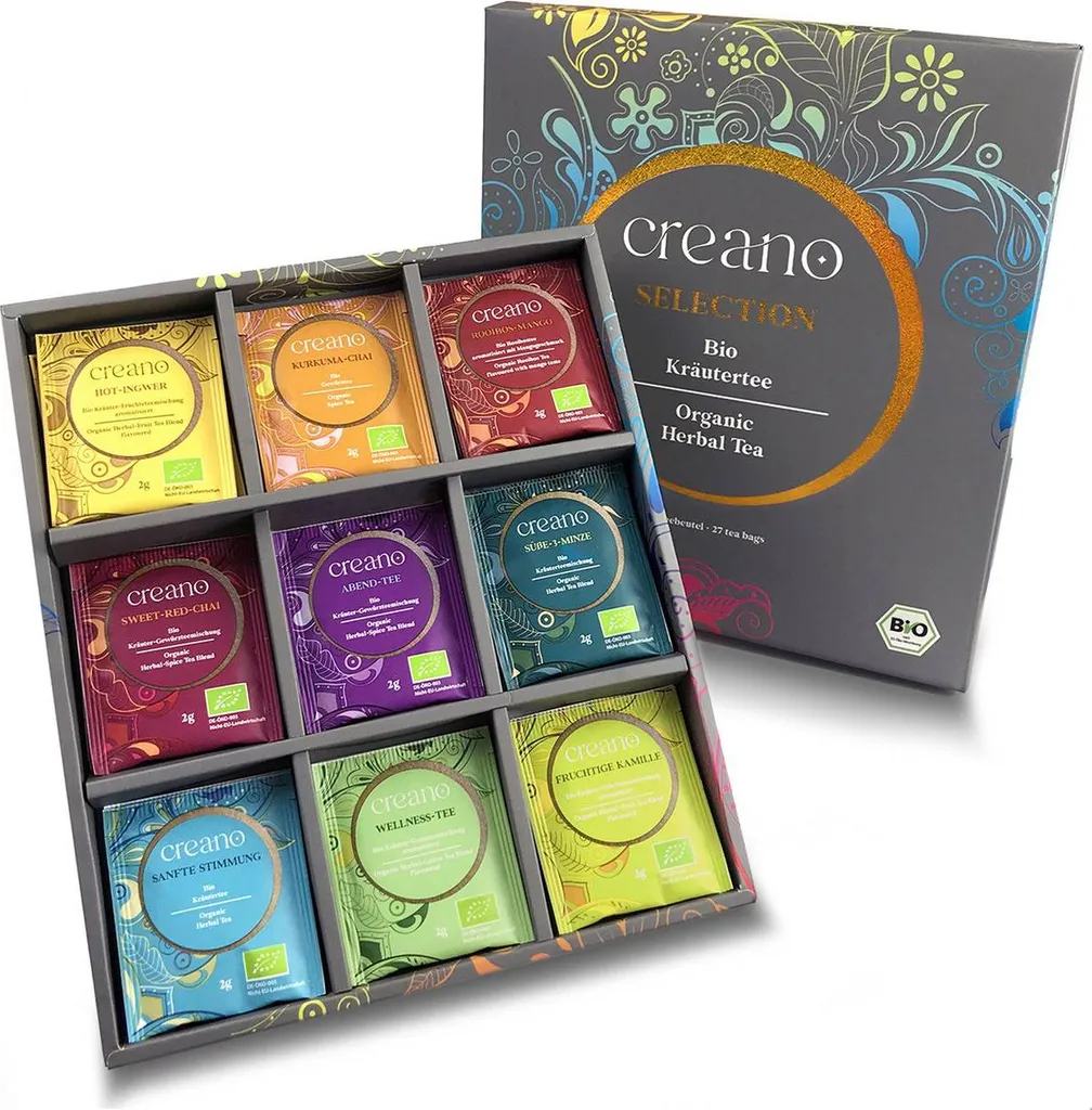 Creano Herbal Tea Gift Set “ORGANIC HERBAL TEA” - 27 tea bags in 9 different varieties - 54g *¹