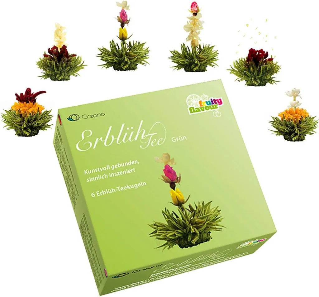 Creano Flowering Tea Mix – Fruity Flavored Blooming Tea Sampler – Fruity Flavored Green Tea (6 Different Varieties of Tea Roses) Blooming Tea Gift for Women, Mothers, Tea Lovers 42g