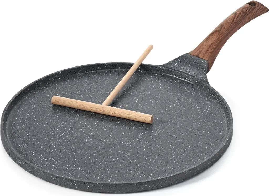 Markenlos 26 cm crepe pan, non-stick pan, omelette pan, pancake plate with non-stick coating made of Swiss granite, Bakelite handle, suitable for induction cooktops