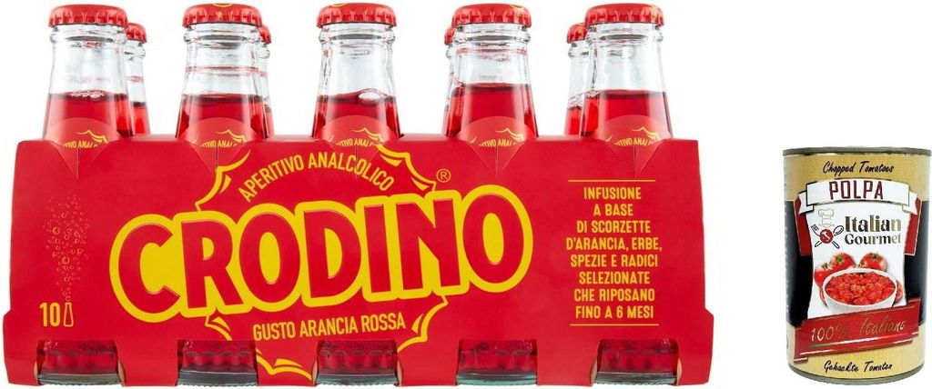 Italian Gourmet E.R. Crodino arancia rossa, Crodino red orange 10x 100 ml bitter aperitif, Italian non-alcoholic ready-to-drink aperitif + Italian Gourmet polpa 400g