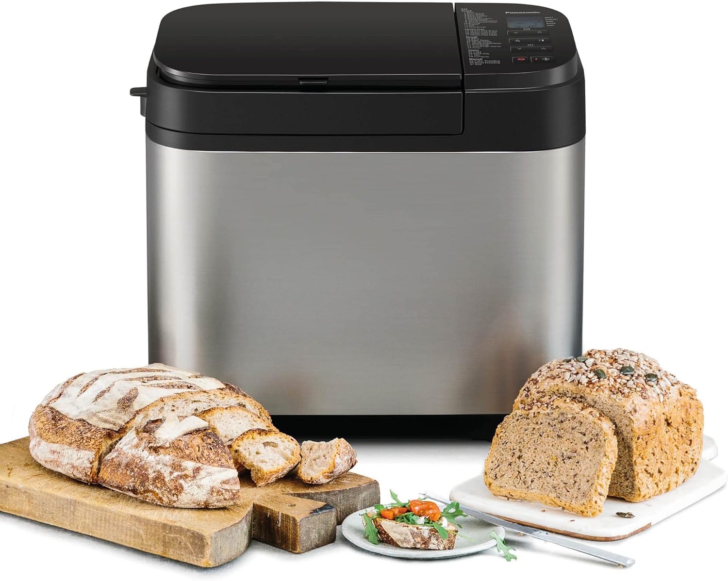 Panasonic SD-YR2550 Fully Automatic Bread Maker, Horizontal Design, Raisin Nut Distributor and Yeast Dispenser, 31 Automatic Programs, Two Temperature Sensors, 13 Hour Time Delay, Silver
