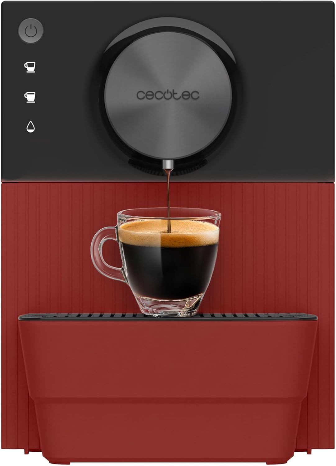 Cecotec Cremmaet Cube Red 1350W Compact Coffee Machine Professional Power Press System Pre Infusion 19 Bar Thermoblock System 5 Grinding Settings Touch Control