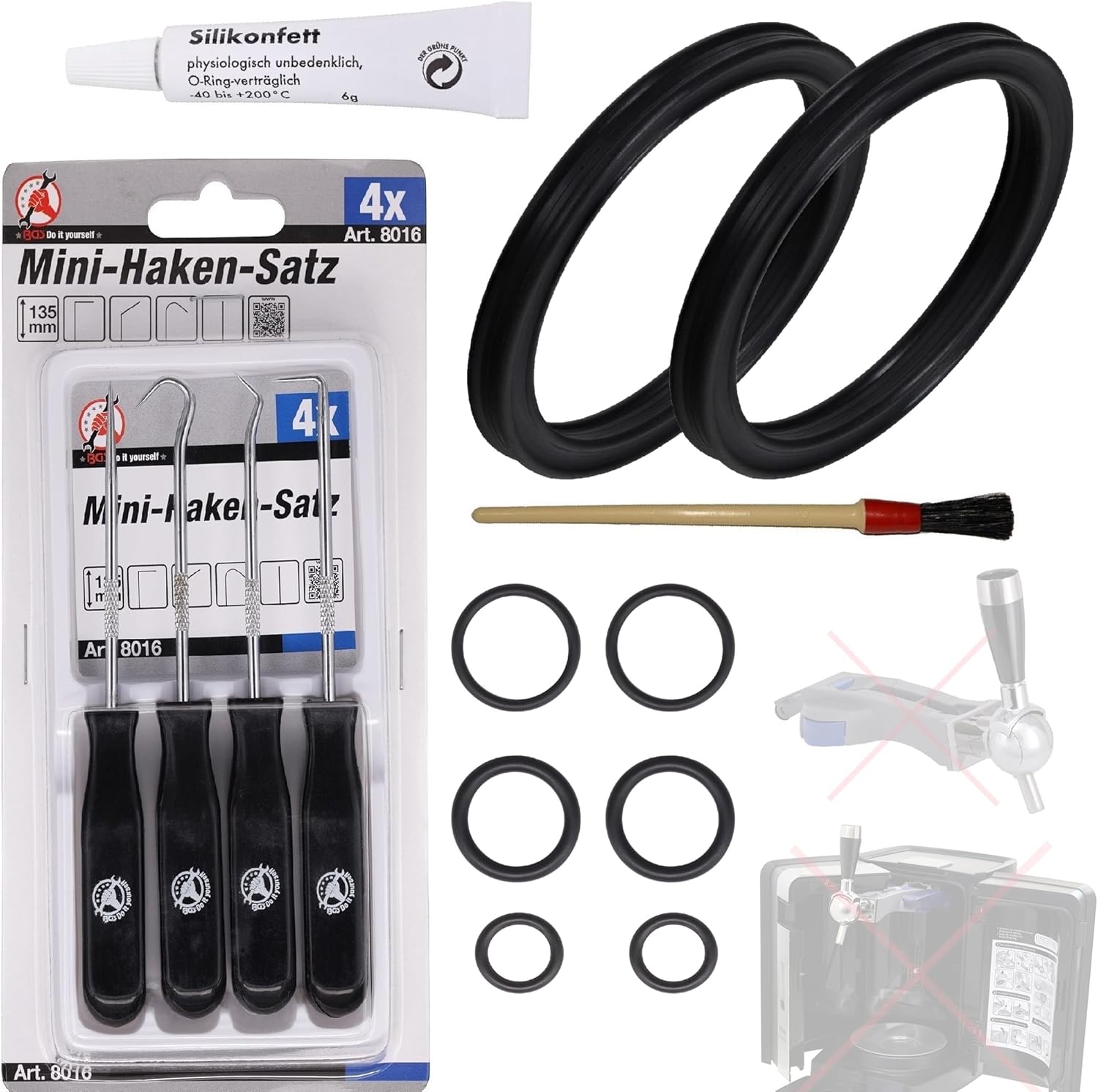 Snapworld-Coffee XXL Maintenance Kit Seal O-Rings Compatible with Philips Perfect Draft Beer Dispensing System HD3610 HD3620 HD3720 Barrel and Handle Seals – Silicone Grease – Hook Set – Brush