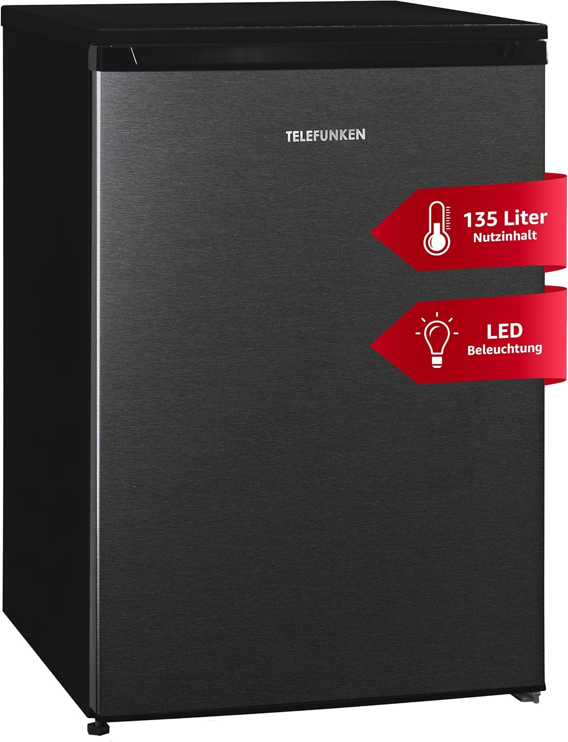 TELEFUNKEN Fridge without Freezer | Freestanding | 135 liter capacity | Small Fridge with Vegetable Compartment | LED Lighting | Door Hinge Changeable | C-135-100-DI Dark inox